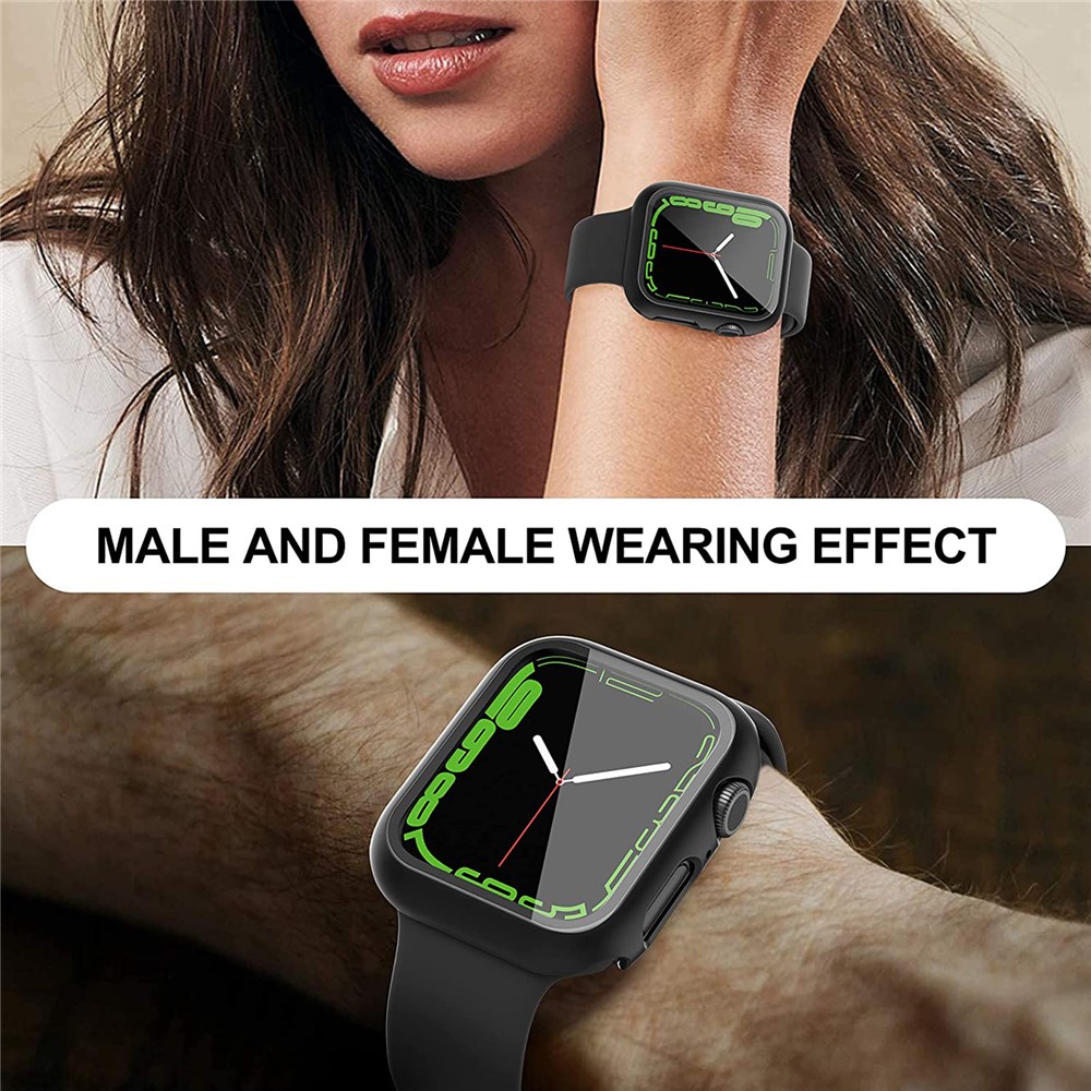 2Pcs Scratch-resistant 2-in-1 PC Watch Frame Cover with Tempered Glass Screen Protector Film for Apple Watch Series 7 41mm - Black-6