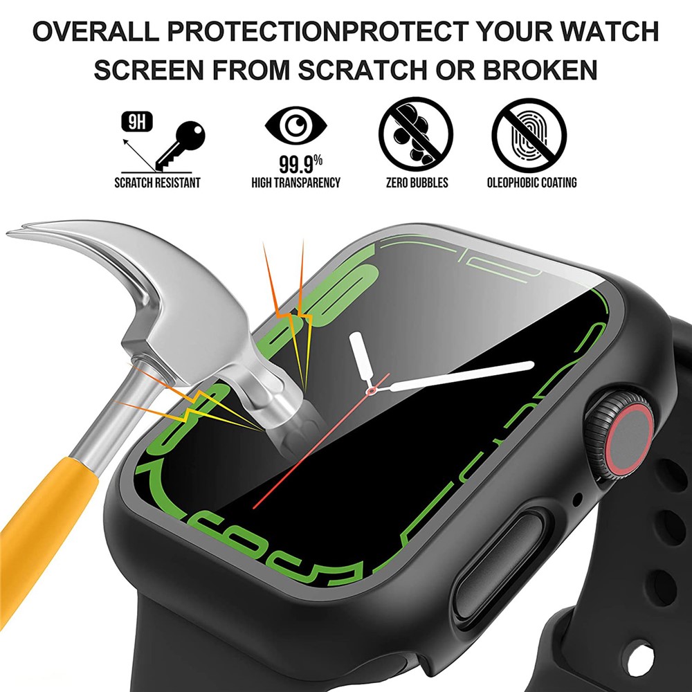 2Pcs Hard PC Smartwatch Frame Case+Tempered Glass Screen Protector Anti-scratch Replacement for Apple Watch Series 7 45mm - Black-2