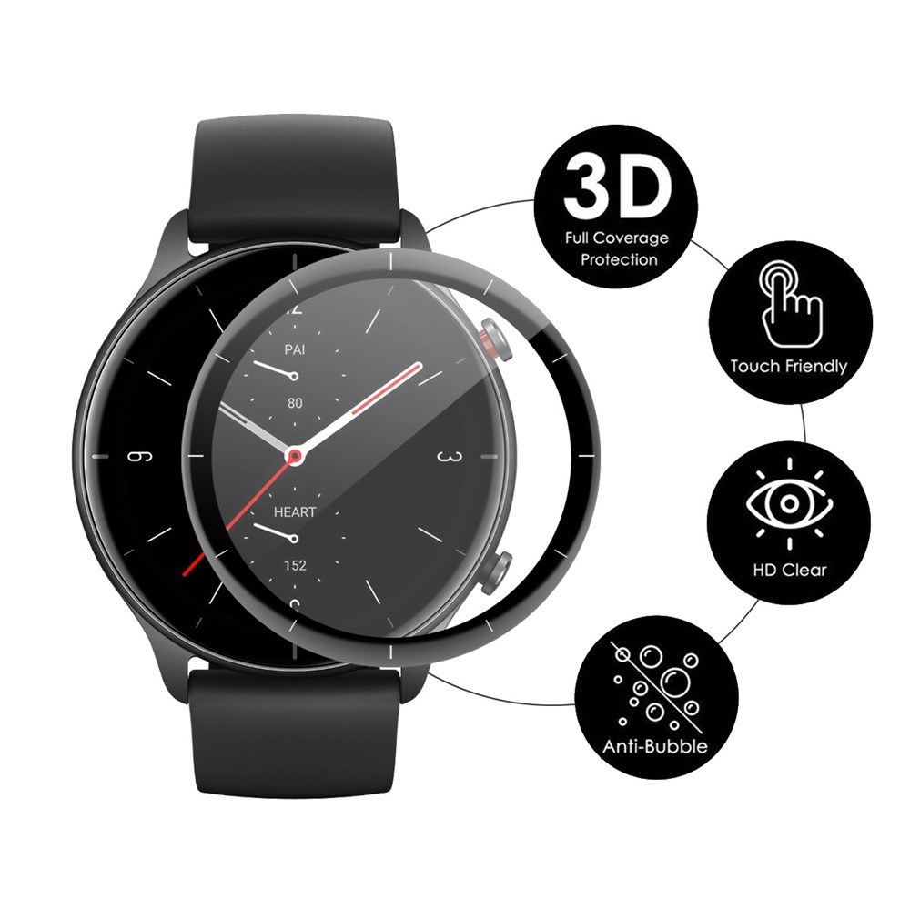 ENKAY 2Pcs/Set 3D Curved Complete Covering Screen Protector for Amazfit GTR 3, PMMA Screen Protector Film PC Edging with Scale-2
