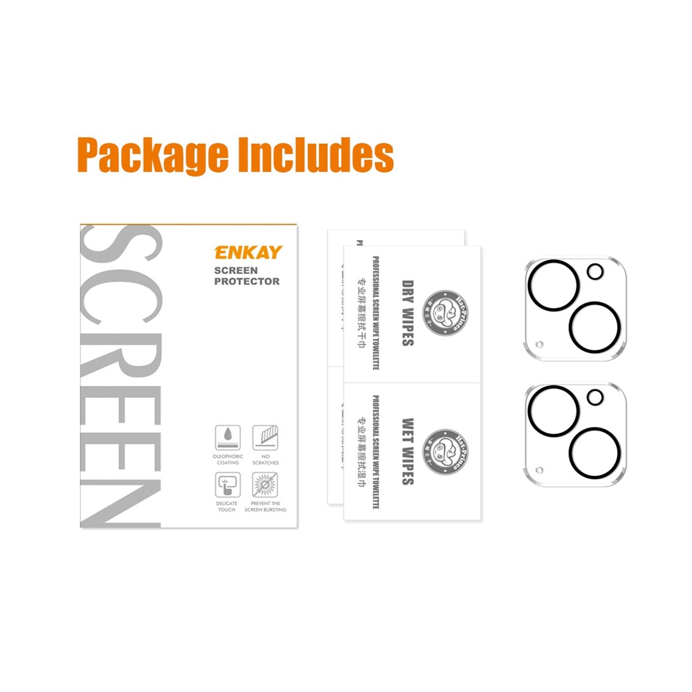 ENKAY HAT-PRINCE 2Pcs/Set for iPhone 13 6.1 inch/13 mini 5.4 inch Tempered Glass Back Camera Lens Protector Film, Black Ring Version-6