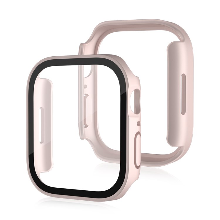For Apple Watch Series 7 41mm Integrated Matte PC Waterproof Watch Case with Tempered Glass Screen Protector - Pink-2