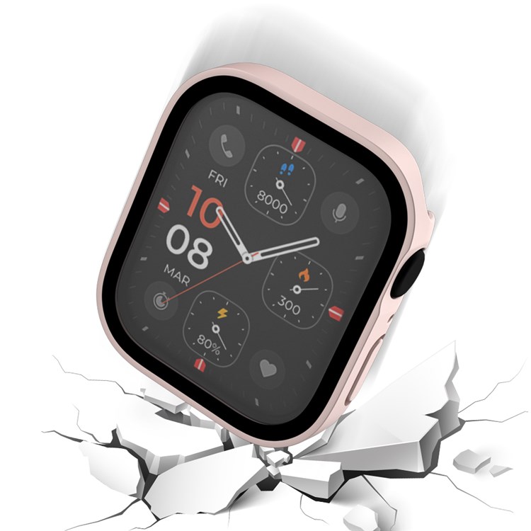 For Apple Watch Series 7 41mm Integrated Matte PC Waterproof Watch Case with Tempered Glass Screen Protector - Pink-3