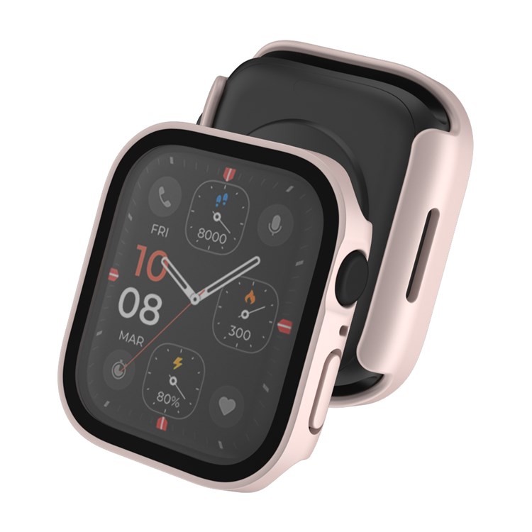 For Apple Watch Series 7 41mm Integrated Matte PC Waterproof Watch Case with Tempered Glass Screen Protector - Pink-5