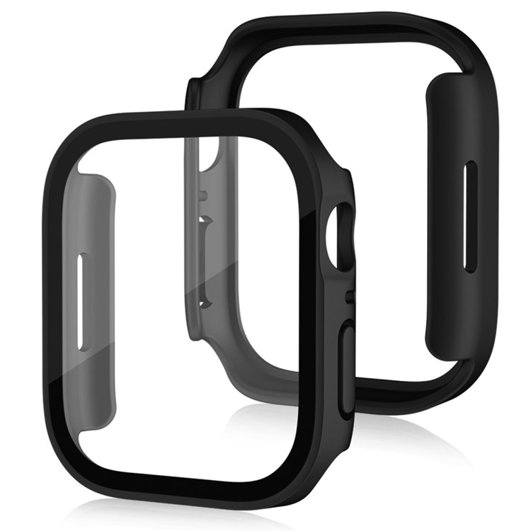 For Apple Watch Series 7 45mm Waterproof Matte PC Watch Frame Tempered Glass Screen Protective Film One-piece Watch Case - Black-2