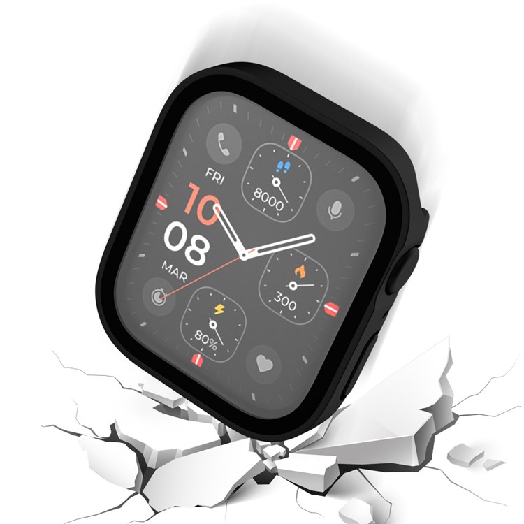 For Apple Watch Series 7 45mm Waterproof Matte PC Watch Frame Tempered Glass Screen Protective Film One-piece Watch Case - Black-3