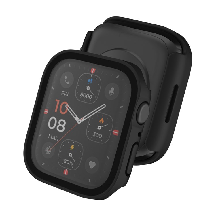 For Apple Watch Series 7 45mm Waterproof Matte PC Watch Frame Tempered Glass Screen Protective Film One-piece Watch Case - Black-5