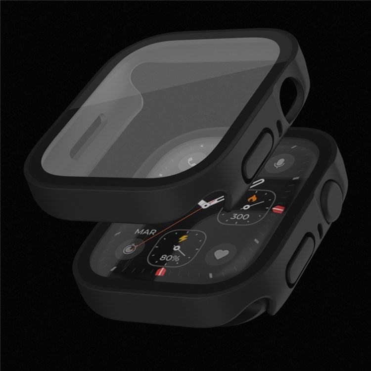 For Apple Watch Series 7 45mm Waterproof Matte PC Watch Frame Tempered Glass Screen Protective Film One-piece Watch Case - Black-6