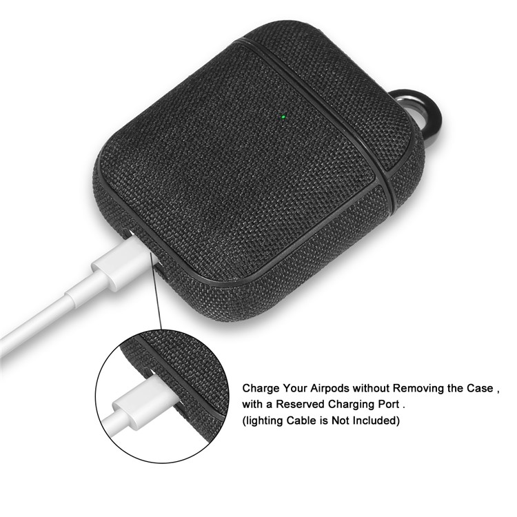 Canvas Protective Case with Keychain for AirPods with Charging Case (2019)/(2016)/Wireless Charging Case (2019) - Black-4