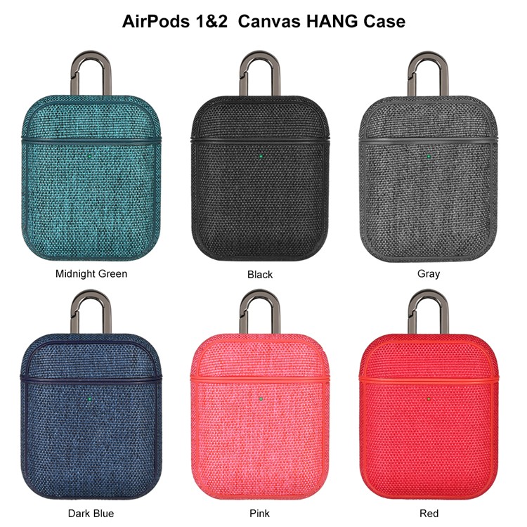 Canvas Protective Case with Keychain for AirPods with Charging Case (2019)/(2016)/Wireless Charging Case (2019) - Black-5