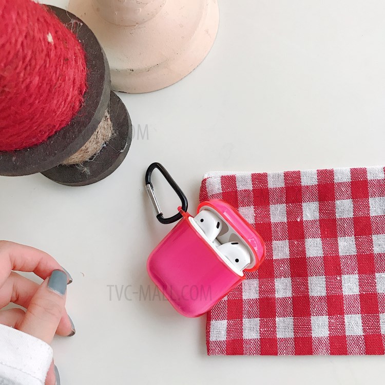 Fluorescent Pure Color PC Case with Hook for Apple AirPods with Wireless Charging Case (2019) / AirPods with Charging Case (2019) (2016) - Rose-1