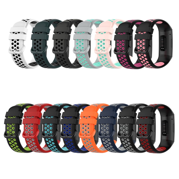 Bi-color Soft Silicone Watch Band for Fitbit Charge 4/4 SE/3/3 SE - Black/Fluorescent Green-10