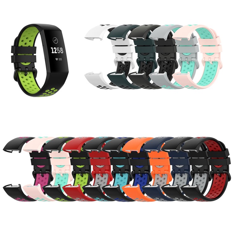 Bi-color Soft Silicone Watch Band for Fitbit Charge 4/4 SE/3/3 SE - Black/Fluorescent Green-14