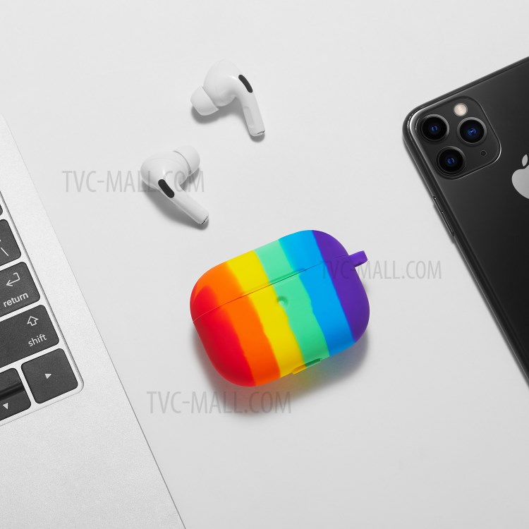 Caso Protetor De Silicone De Pele De Arco-íris Para Airpods Pro-5