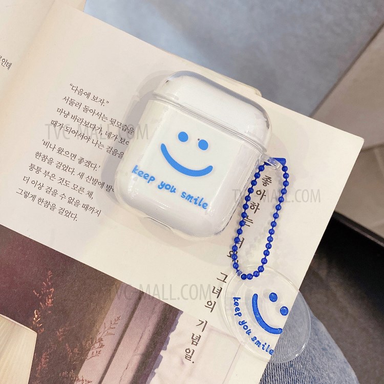 Soft TPU Smiling Face with Pendant Cover for Apple AirPods with Wireless Charging Case (2019) / AirPods with Charging Case (2019) (2016) - Blue-1