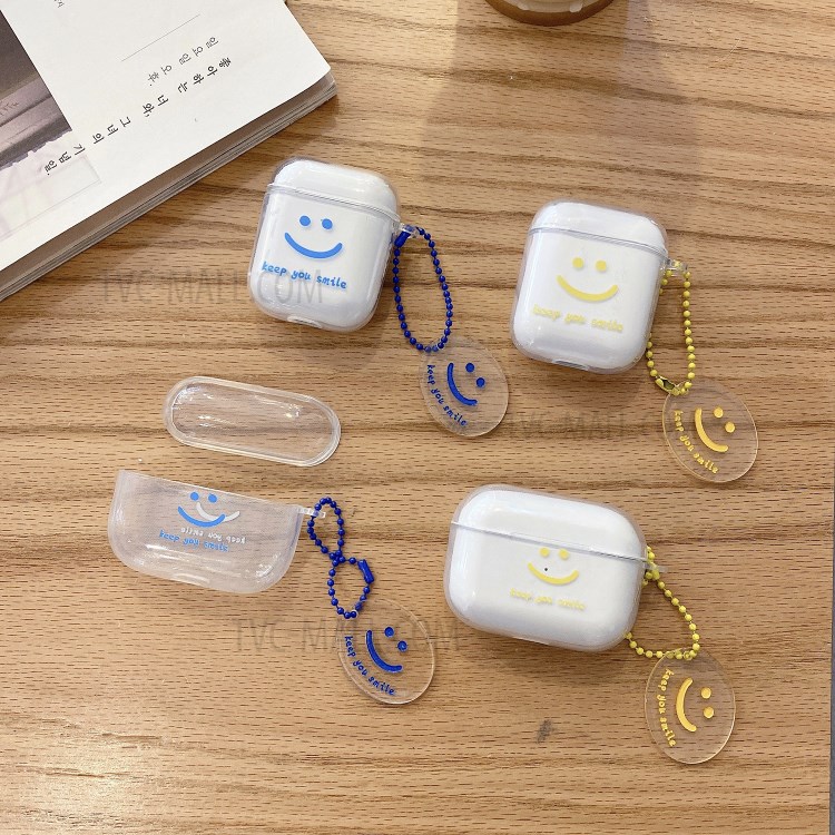 Soft TPU Smiling Face with Pendant Cover for Apple AirPods with Wireless Charging Case (2019) / AirPods with Charging Case (2019) (2016) - Blue-3