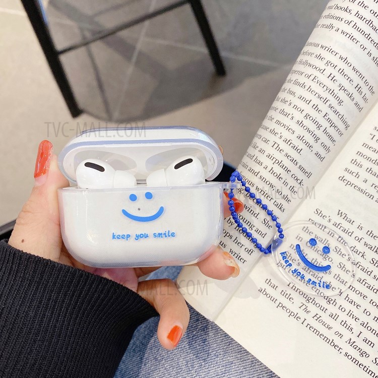 Soft TPU Smiling Face Case with Pendant for AirPods Pro - Blue-1