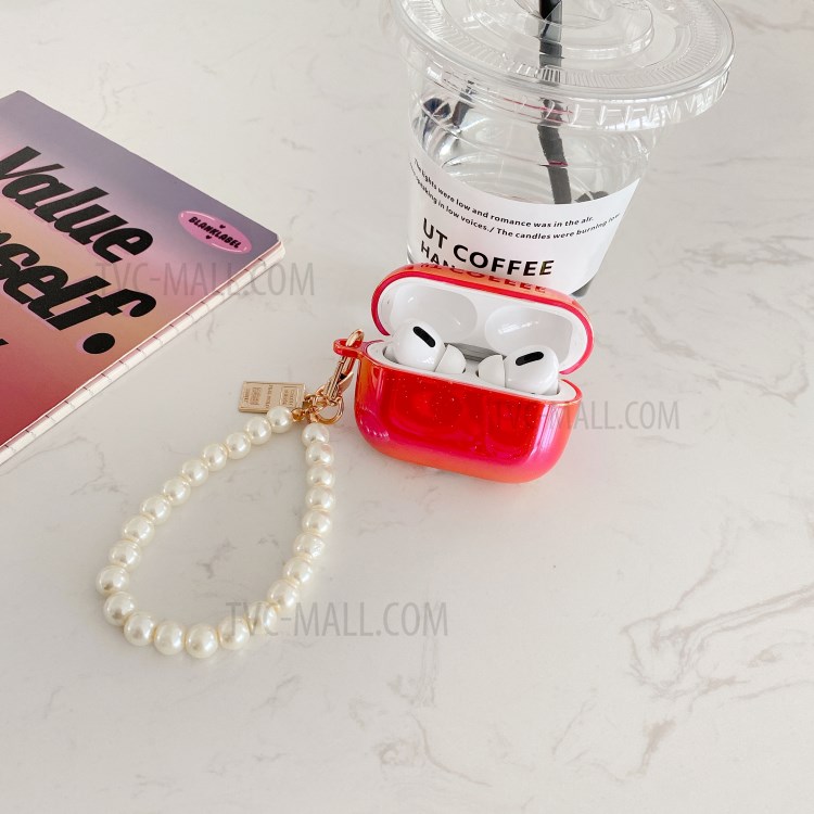 PC Hard Protective Case with Pearl Metal Pendant for Apple AirPods Pro - Red-1