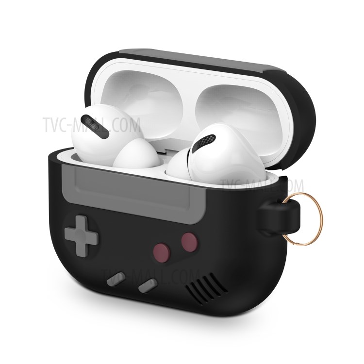 Game Console Shape Silicone Protective Cover with Hook for Apple AirPods Pro - Black-3