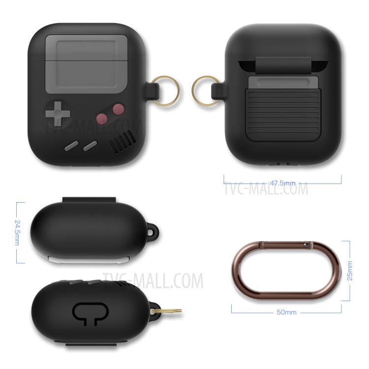 Game Console Shape Silicone Case with Hook for AirPods with Wireless Charging Case (2019)/AirPods with Charging Case (2016)/(2019) - Black-5