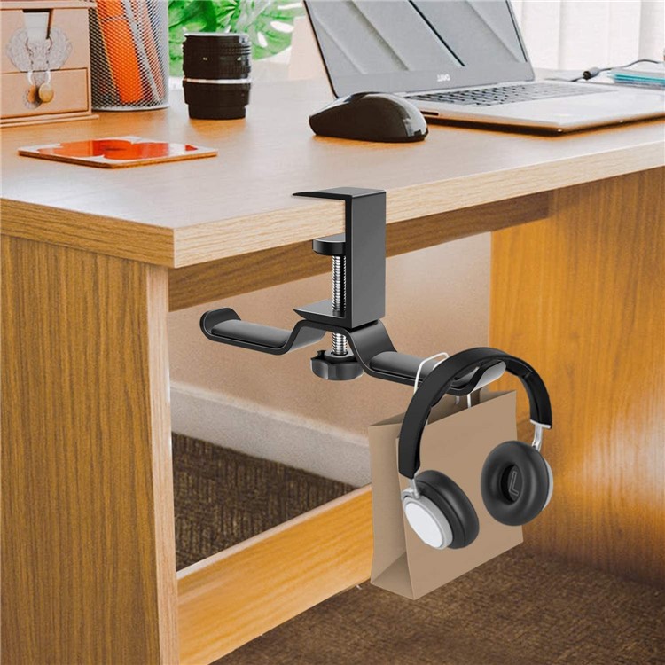 360 Degree Rotating Aluminum Alloy 2 in 1 Clip Desk Stand Earphone Stand-3