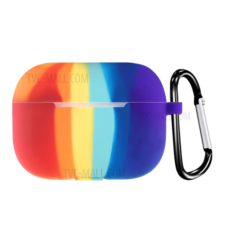 Rainbow Pattern Silicone Earphone Case Cover with Hanging Buckle for Apple AirPods Pro-1
