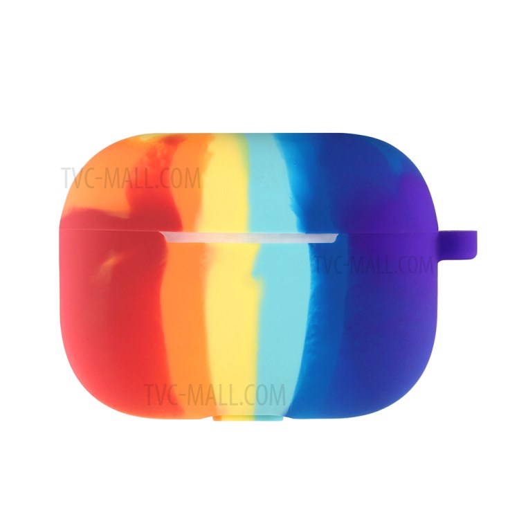 Rainbow Pattern Silicone Earphone Case Cover with Hanging Buckle for Apple AirPods Pro-2