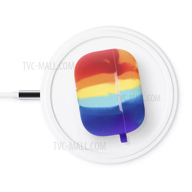 Rainbow Pattern Silicone Earphone Case Cover with Hanging Buckle for Apple AirPods Pro-3