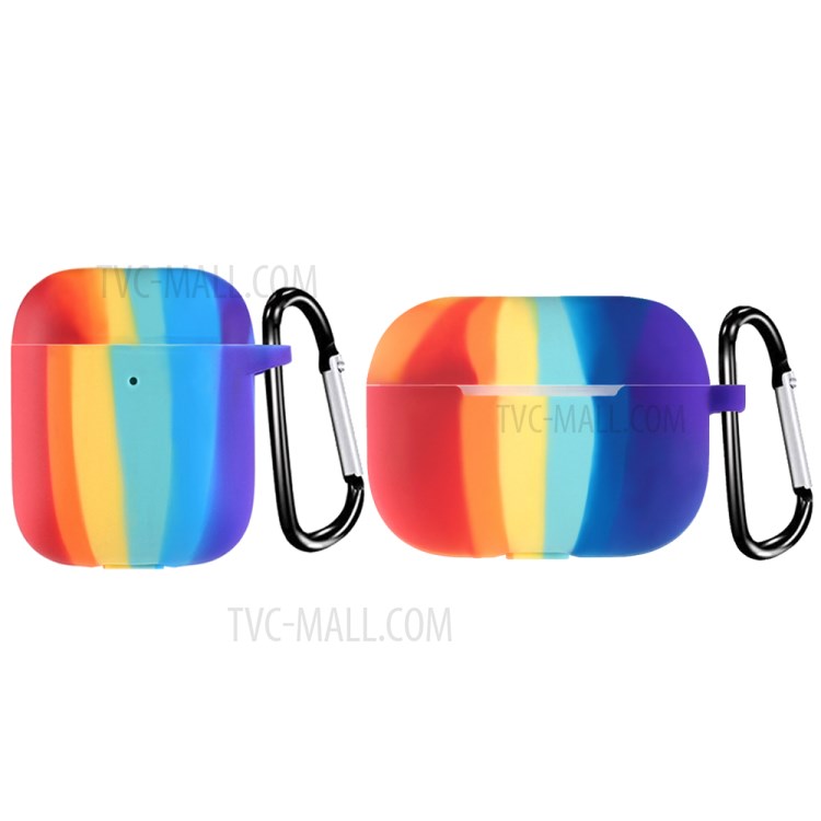 Rainbow Pattern Silicone Earphone Case Cover with Hanging Buckle for Apple AirPods Pro-4