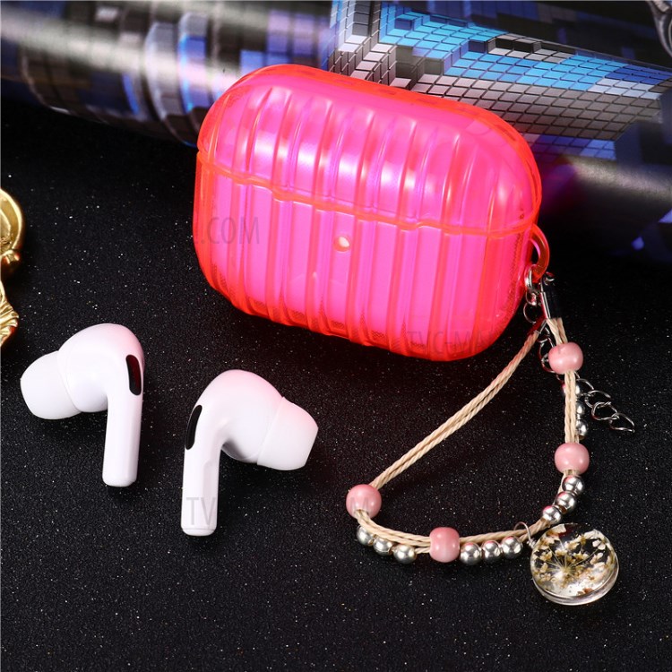 TPU Fluorescent Suitcase Appearance Cover Case with Bracelet for AirPods Pro - Rose-3