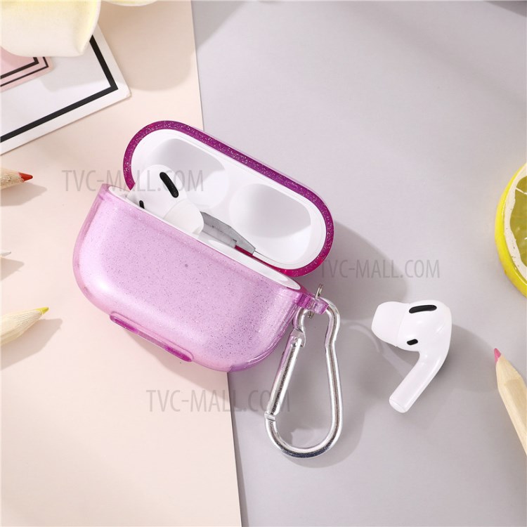 TPU Glitter Powder Clear Cover Case with Buckle for AirPods Pro - Rose-1