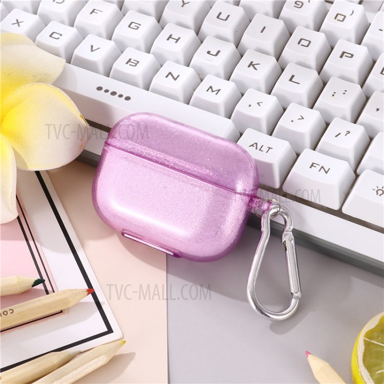 TPU Glitter Powder Clear Cover Case with Buckle for AirPods Pro - Rose-2