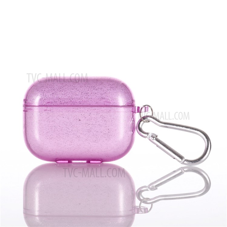 TPU Glitter Powder Clear Cover Case with Buckle for AirPods Pro - Rose-3