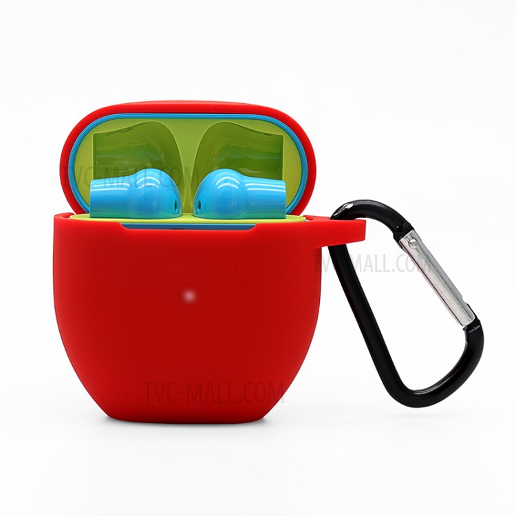 Silicone Protective Case with Carabiner for OnePlus Buds TWS Wireless Bluetooth Earphones - Red-1