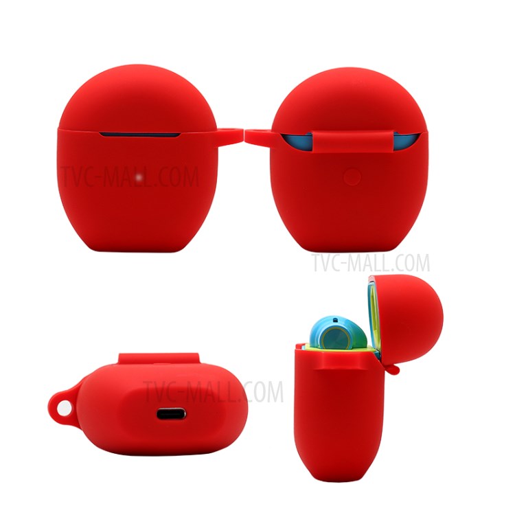Silicone Protective Case with Carabiner for OnePlus Buds TWS Wireless Bluetooth Earphones - Red-2