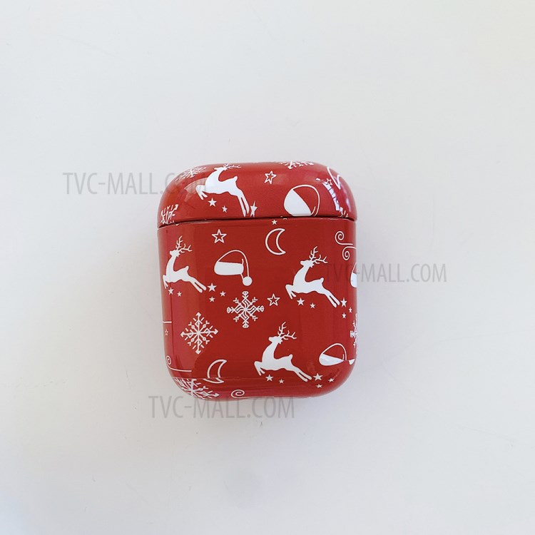 Custodia Protettiva Del PC Della Decalcomania Dell'acqua Per AirPods Apple Con Cassa Di Ricarica Wireless (2019) / AirPods Con Custodia Di Ricarica (2019) / (2016) - Rosso / Elk, Fiocco Di Neve, Cappello Di Natale-3