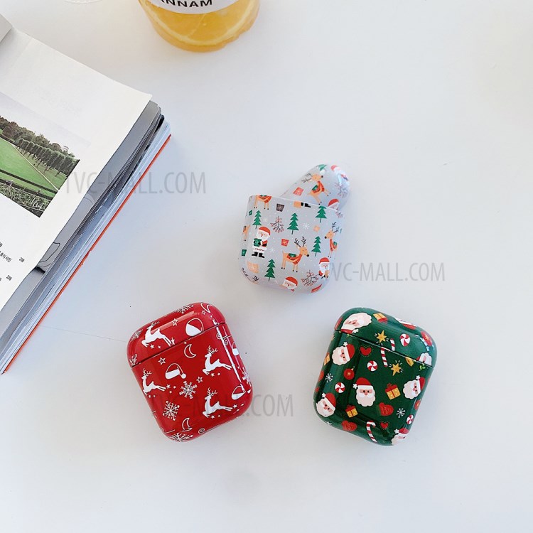 Custodia Protettiva Del PC Della Decalcomania Dell'acqua Per AirPods Apple Con Cassa Di Ricarica Wireless (2019) / AirPods Con Custodia Di Ricarica (2019) / (2016) - Rosso / Elk, Fiocco Di Neve, Cappello Di Natale-4