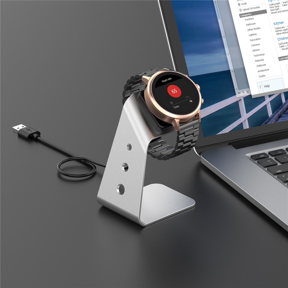 Smartwatch Aluminum Alloy Charging Stand Desktop Mount with 1.5m Cable for Fossil Gen5/Gen 4 - Silver-13