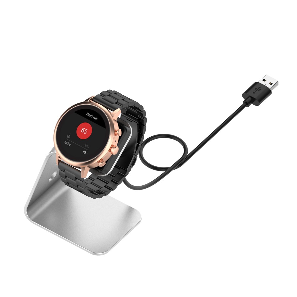 Smartwatch Aluminum Alloy Charging Stand Desktop Mount with 1.5m Cable for Fossil Gen5/Gen 4 - Silver-8