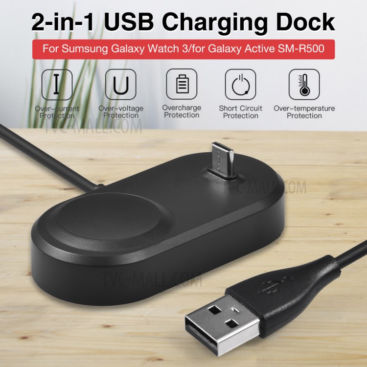 2-in-1 Type-C and USB Charger Dock Station for Samsung Galaxy Watch Active/Watch3-2
