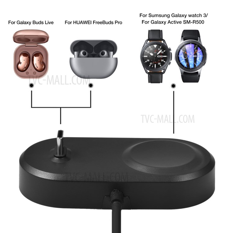 2-in-1 Type-C and USB Charger Dock Station for Samsung Galaxy Watch Active/Watch3-5