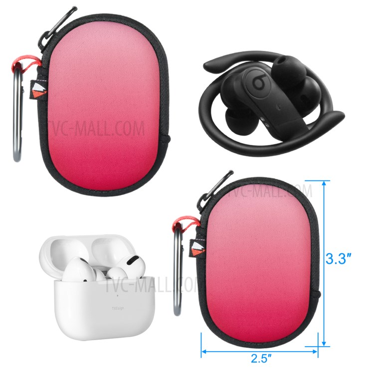 TWS Bluetooth Earphones Case Gradient Neoprene Hanging Bag for AirPods Pro Beats Powerbeats Pro Tozo T6 - Red-2