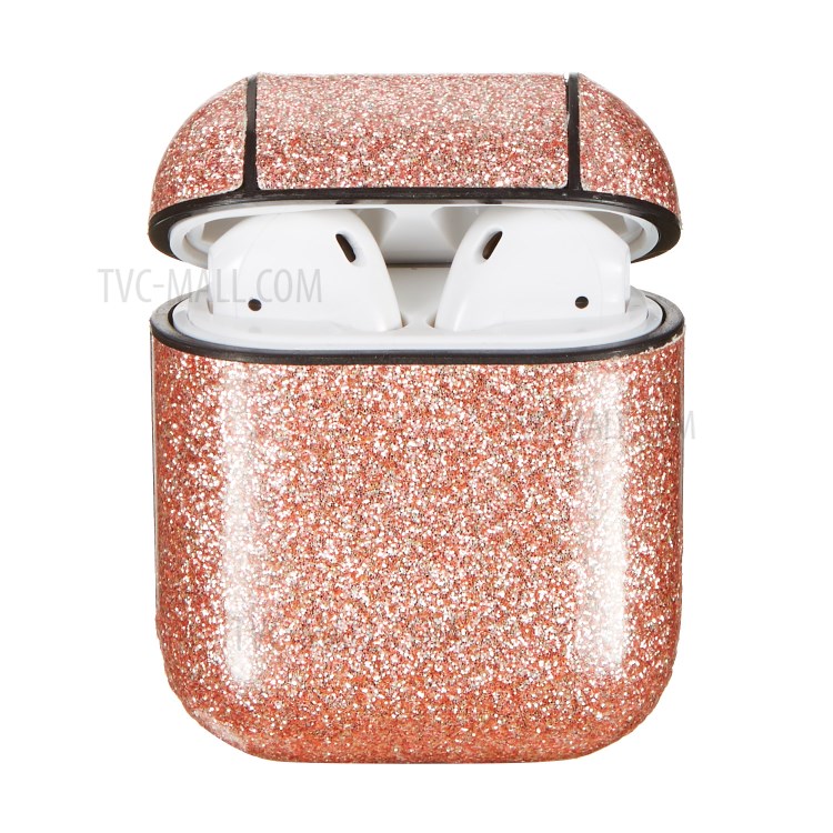 Caixa de Fone de Ouvido PC da Série Glitter Powder Para a Maçã AirPods Com Caixa de Carregamento (2016)/(2019)/caso de Carregamento Sem Fio (2019) - Laranja