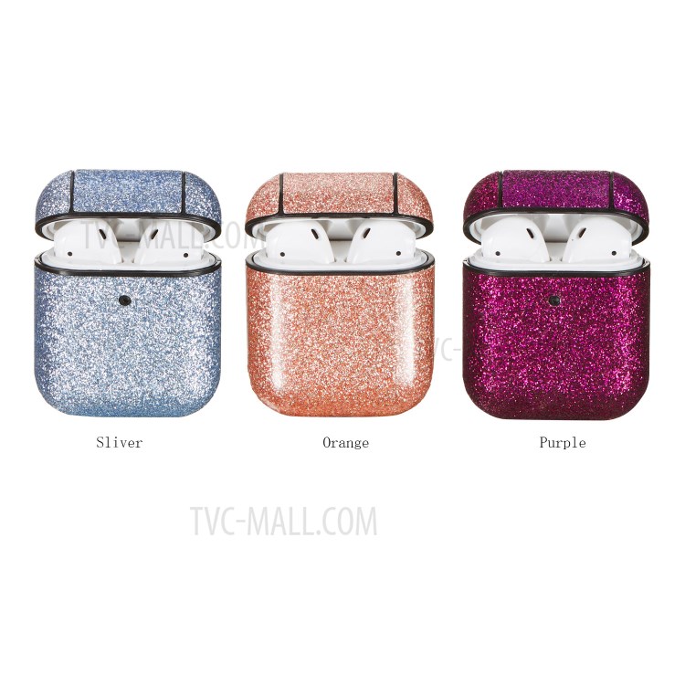 Glitter Powder Series PC Protective Aurphone Case Para Apple AirPods Con Estuche de Carga (2016)/(2019)/case de Carga Inalámbrica (2019) - Naranja