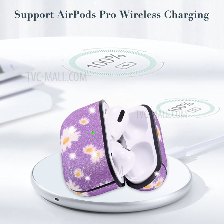 Daisy Pattern Printing Skin PC Защитные Наушники Для Apple AirPods Pro - Пурпурный-10