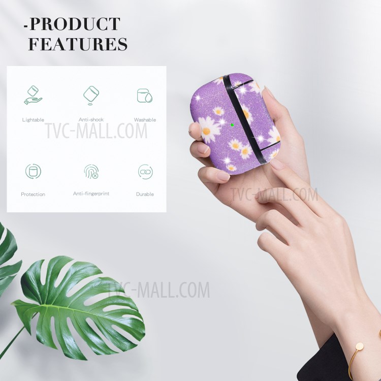 Daisy Pattern Printing Skin PC Protective Earphone Case for Apple AirPods Pro - Purple-9