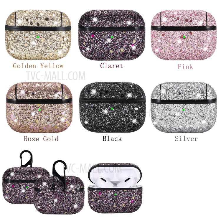 Heart Shape Glitter Sequins Series PC Protective Earphone Case for Apple AirPods Pro - Claret-12