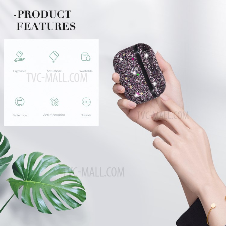 Heart Shape Glitter Sequins Series PC Protective Earphone Case for Apple AirPods Pro - Claret-9