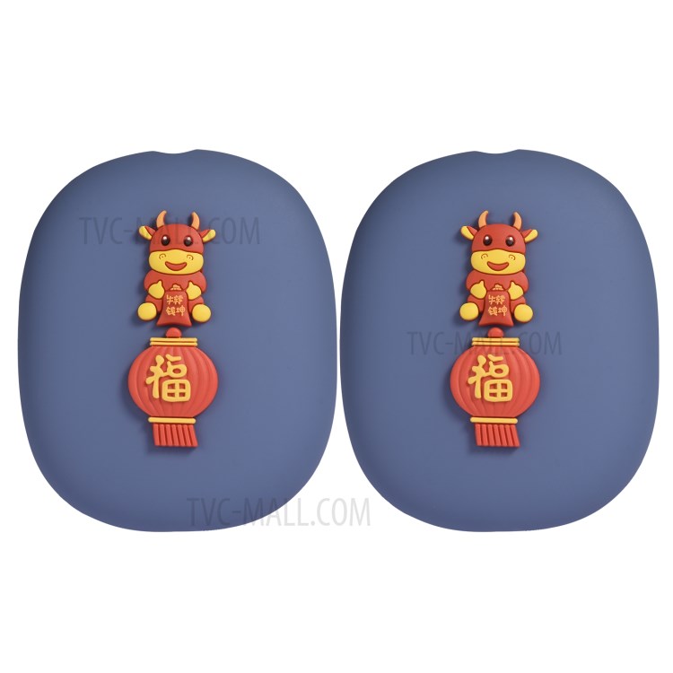 Silicone Cartoon Earmuff Protective Cover for AirPods Max Bluetooth Headset - Baby Blue + Cow-1