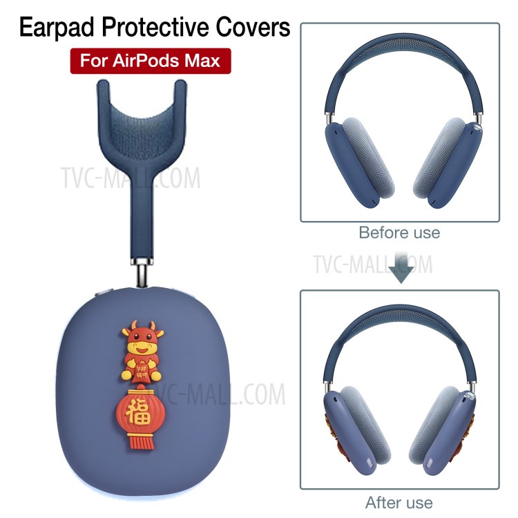 Silicone Cartoon Earmuff Protective Cover for AirPods Max Bluetooth Headset - Baby Blue + Cow-10