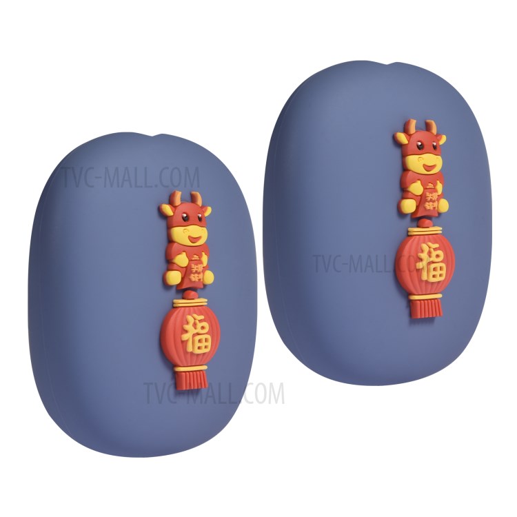 Silicone Cartoon Earmuff Protective Cover for AirPods Max Bluetooth Headset - Baby Blue + Cow-3